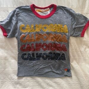 Aviator Nation California Graphic Ringer Tee - Gray with Red Trim